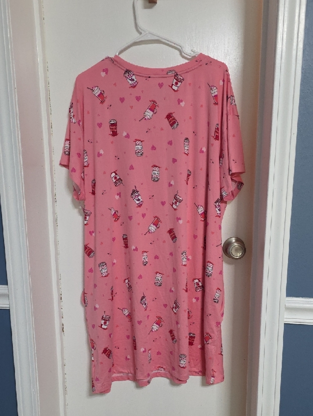 JoySpun Womens Pink Cup Pattern Pajama Dress - Picture 5 of 7